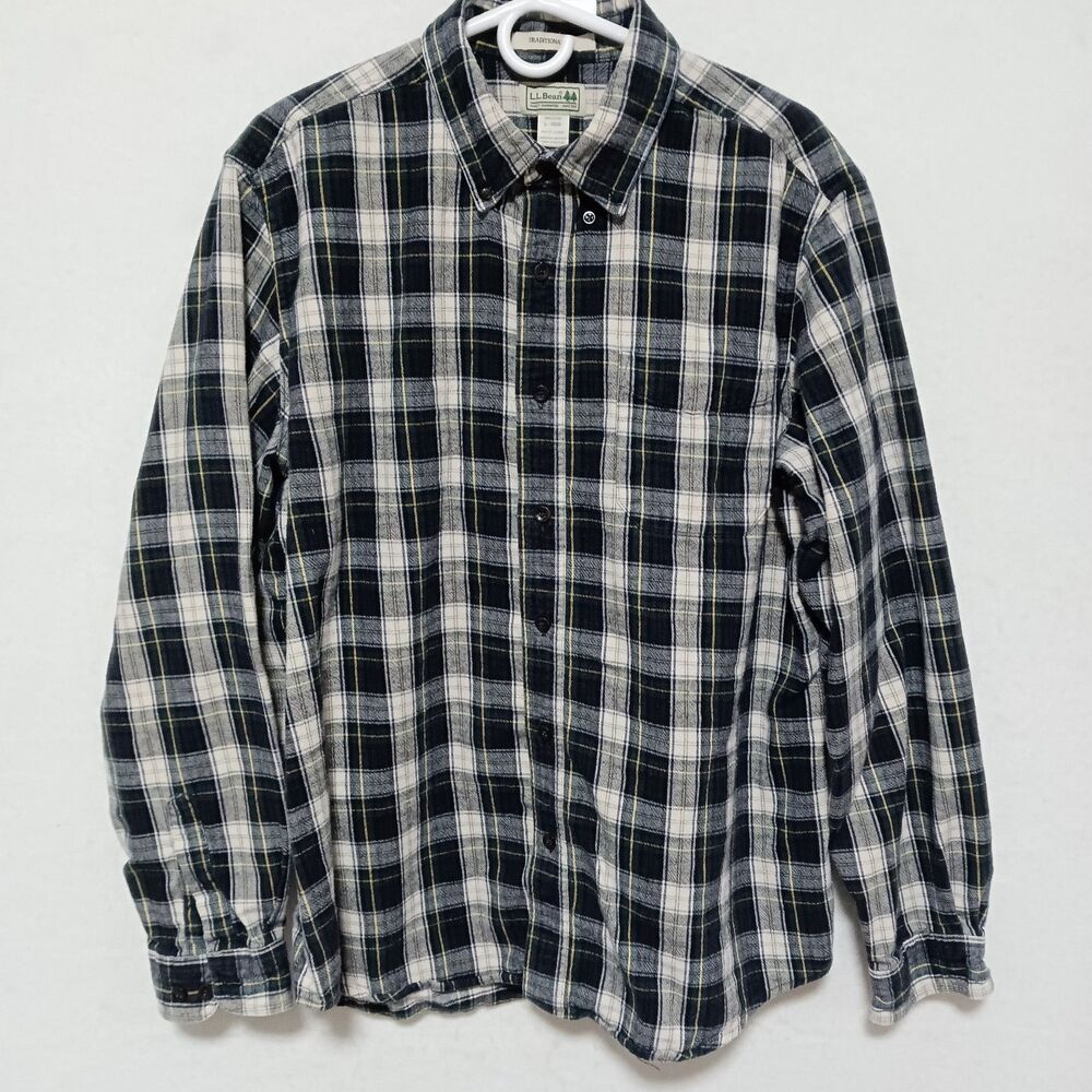 LL Bean Heavy Flannel Shirt Mens Large Blue Plaid Button Up Long Sleeve